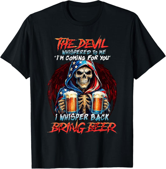 Gen X The Devil Whispered Bring Beer Funny Skeleton Drinking T-Shirt - T-Shirt | Black