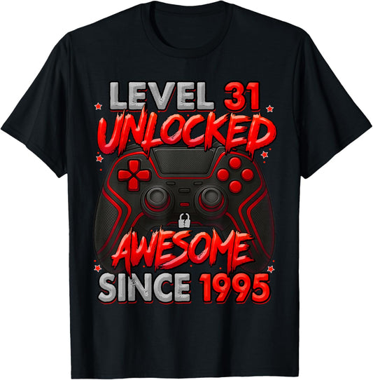 Level 31 Unlocked Awesome Since 1995 31st Birthday Gaming T-Shirt - T-Shirt | Black