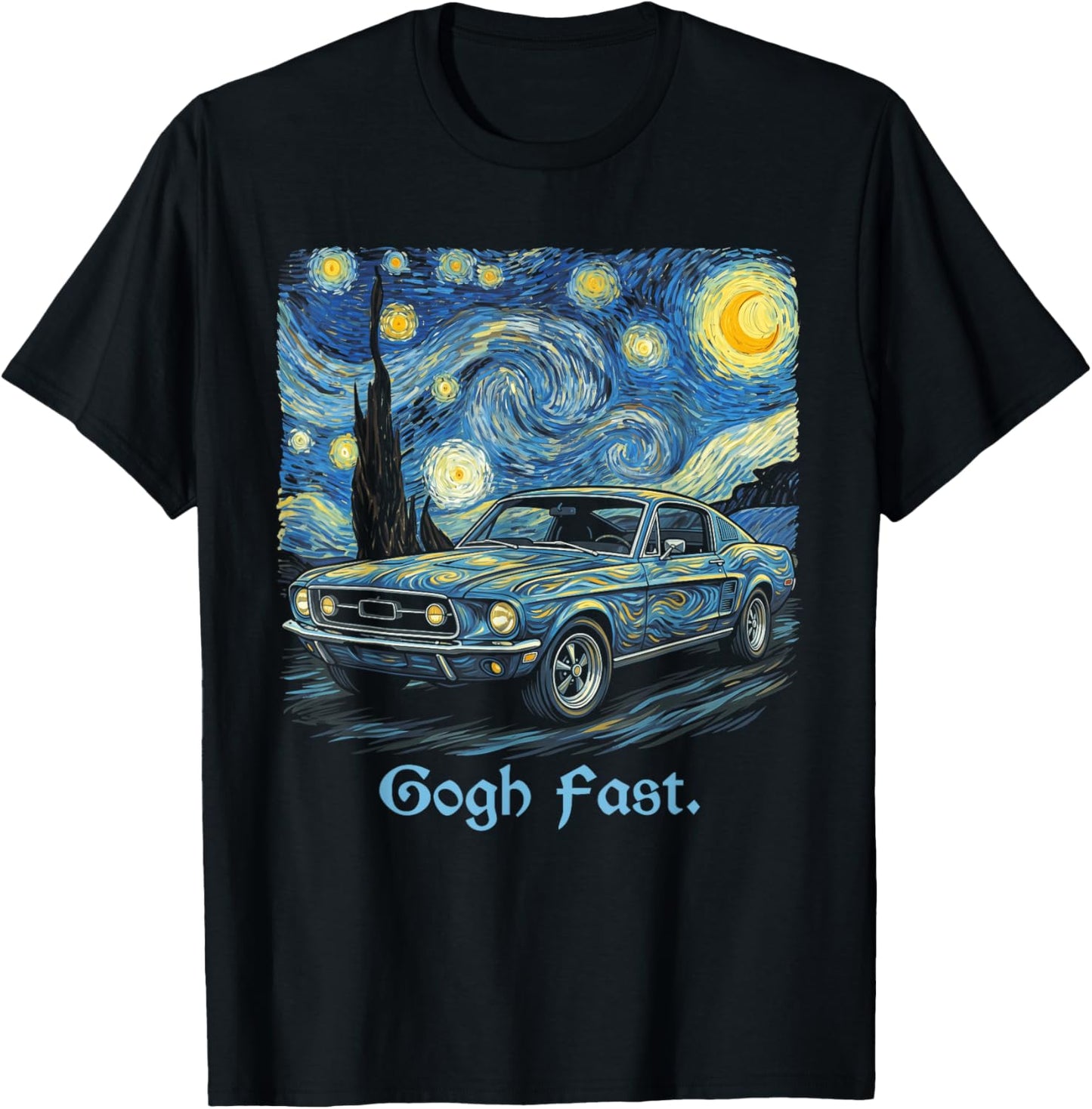 Retro Gogh Fast Starry Night Art Car Lover Graphic T-Shirt - T-Shirt | Black