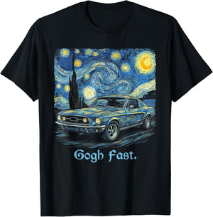 Retro Gogh Fast Starry Night Art Car Lover Graphic T-Shirt - T-Shirt | Black