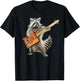 Raccoon Cute Funny Coffee Guitar Player Guitarist Animal Art T-Shirt - T-Shirt | Black