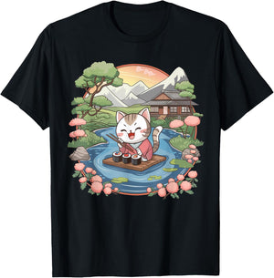 Kawaii Japanese Cat Owner Sushi Lover Anime Otaku T-Shirt - T-Shirt | Black