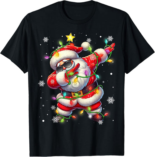 Dabbing Santa Xmas Lights Boys Men Kids Funny Christmas T-Shirt - T-Shirt | Black