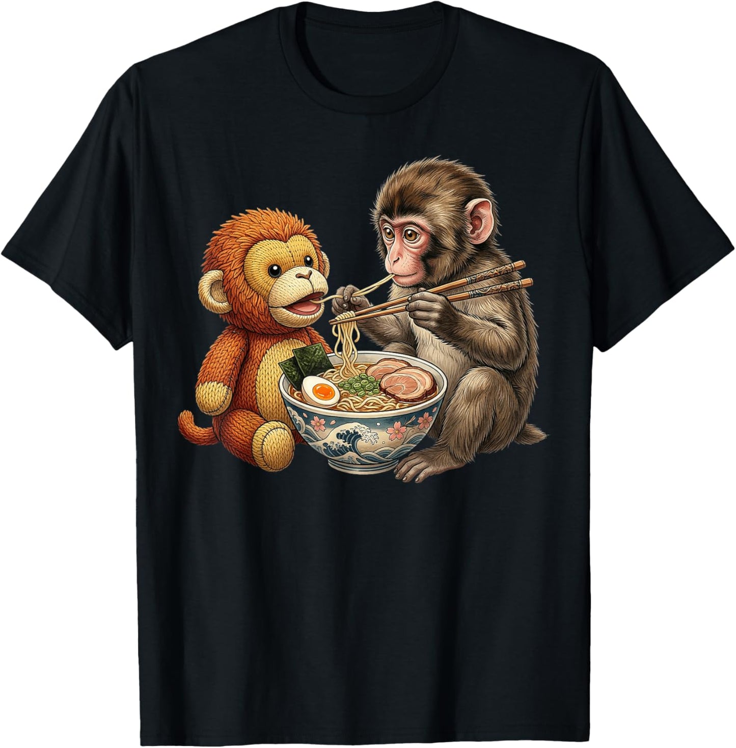 Punch Monkey Eating Ramen Japanese Noodles Anime Lovers T-Shirt - T-Shirt | Black