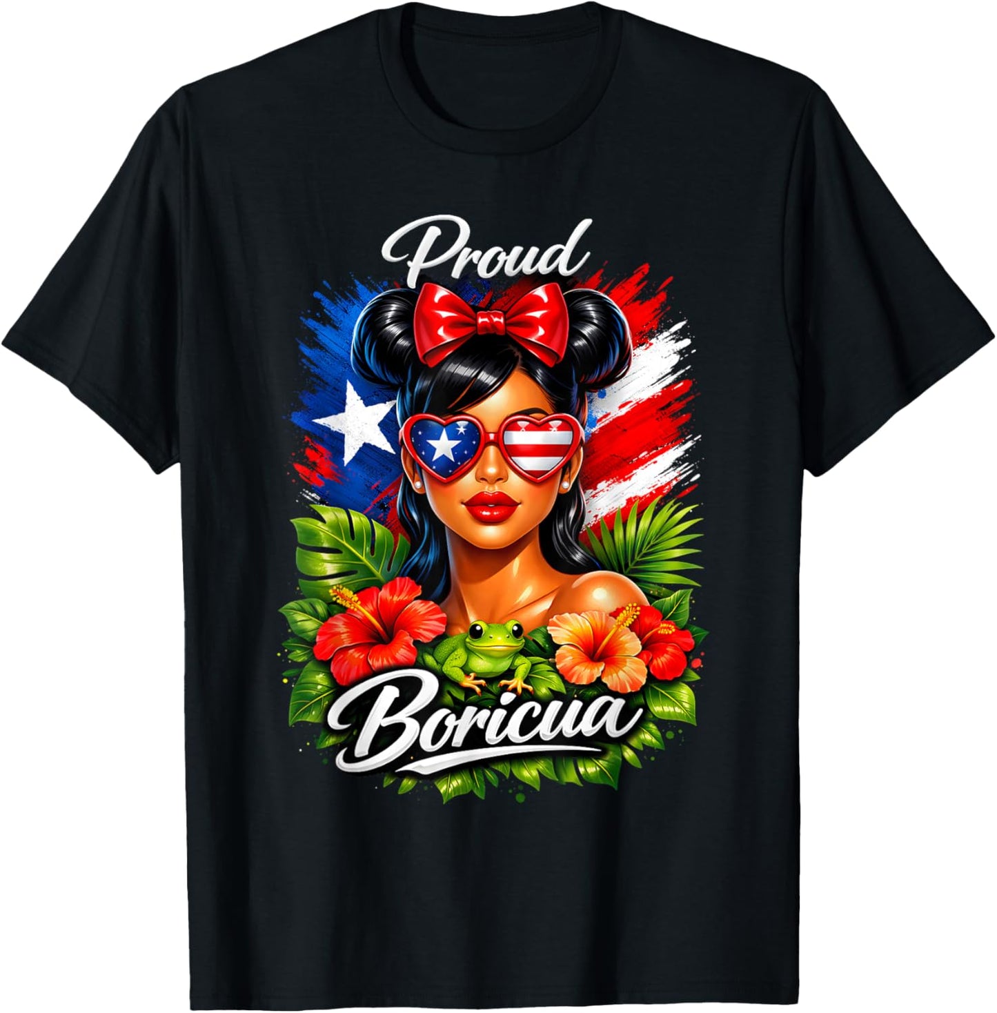 Puerto Rican Girls Boricua Puerto Rico Heritage Messy Bun T-Shirt - T-Shirt | Black