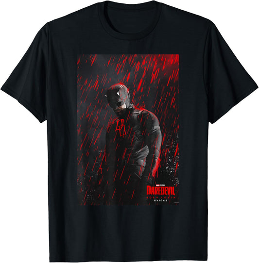 Marvel Daredevil: Born Again Season 2 Red Rain Poster Art T-Shirt - T-Shirt | Black