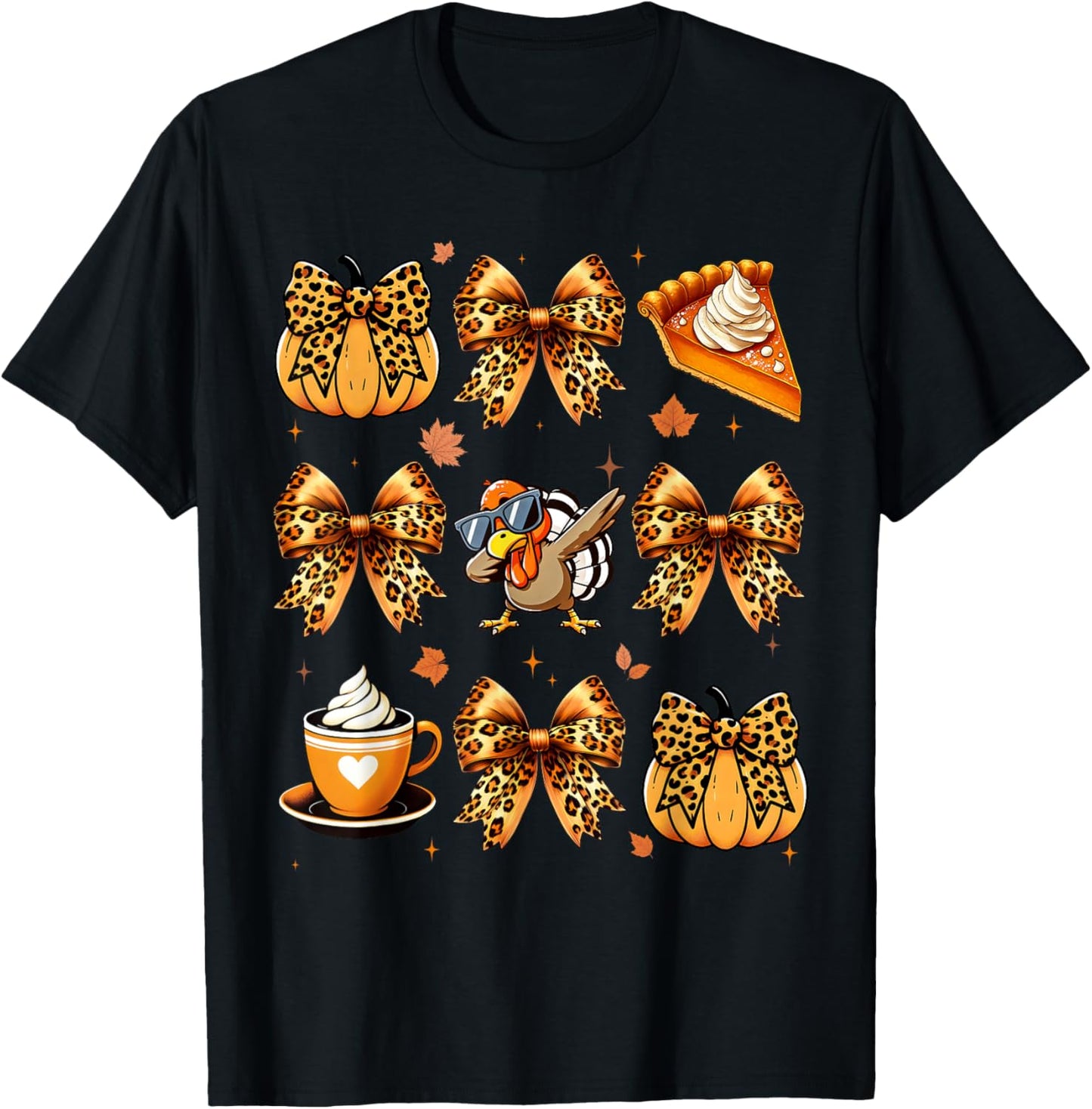 Retro Cute Coquette Bows Turkey Pumpkin Pie Thanksgiving T-Shirt - T-Shirt | Black