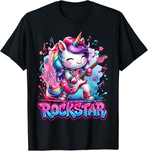 Cute Unicorn Rock Star Guitar Rockin' Music Singer T-Shirt - T-Shirt | Black