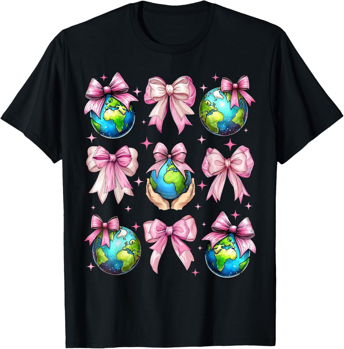 Coquette Bow Earth Day Save the Planet Earth Pink Pink T-Shirt - T-Shirt | Black