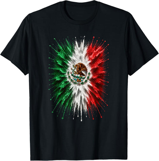 Mexico Flag Splash Art Design Patriotic Mexican Flag T-Shirt - T-Shirt | Black