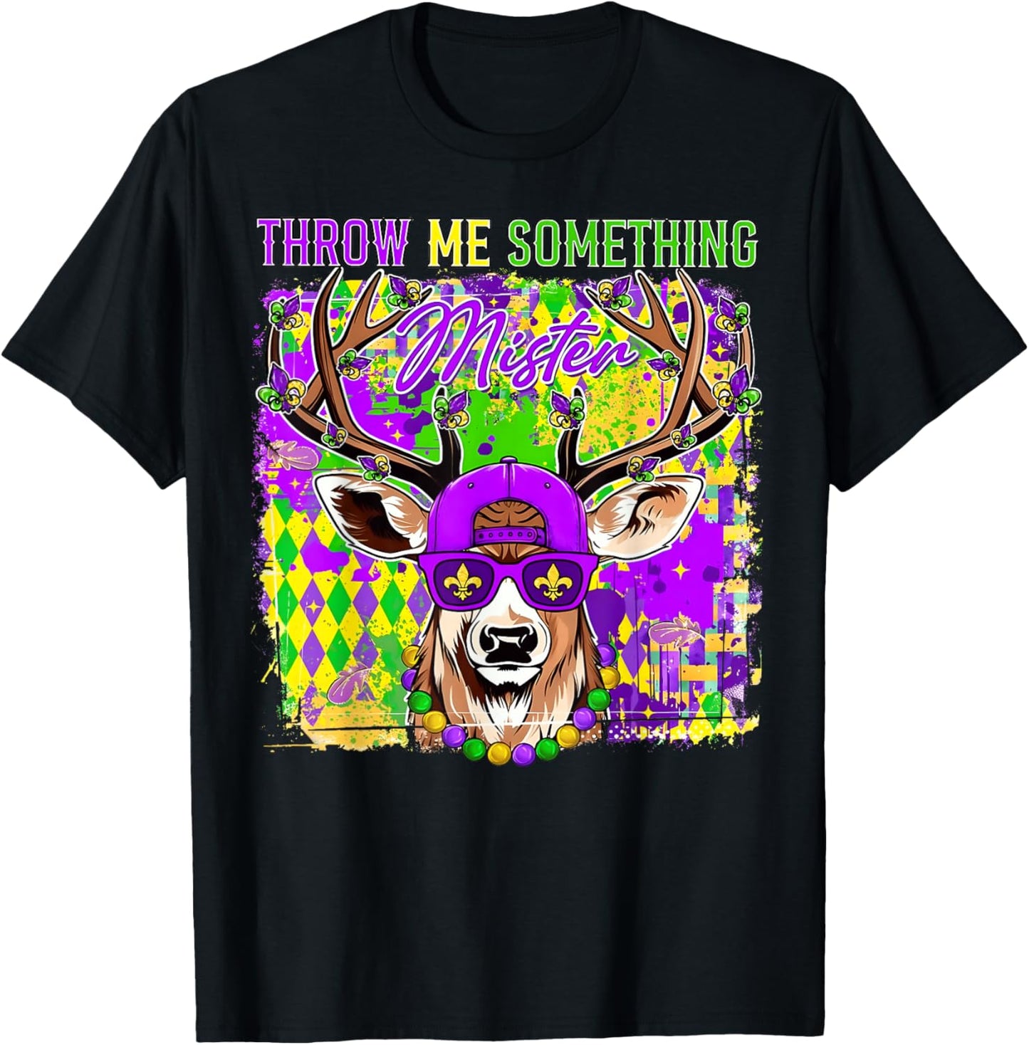 Mardi Gras Throw Me Something Mister Camo Deer Hunting T-Shirt - T-Shirt | Black