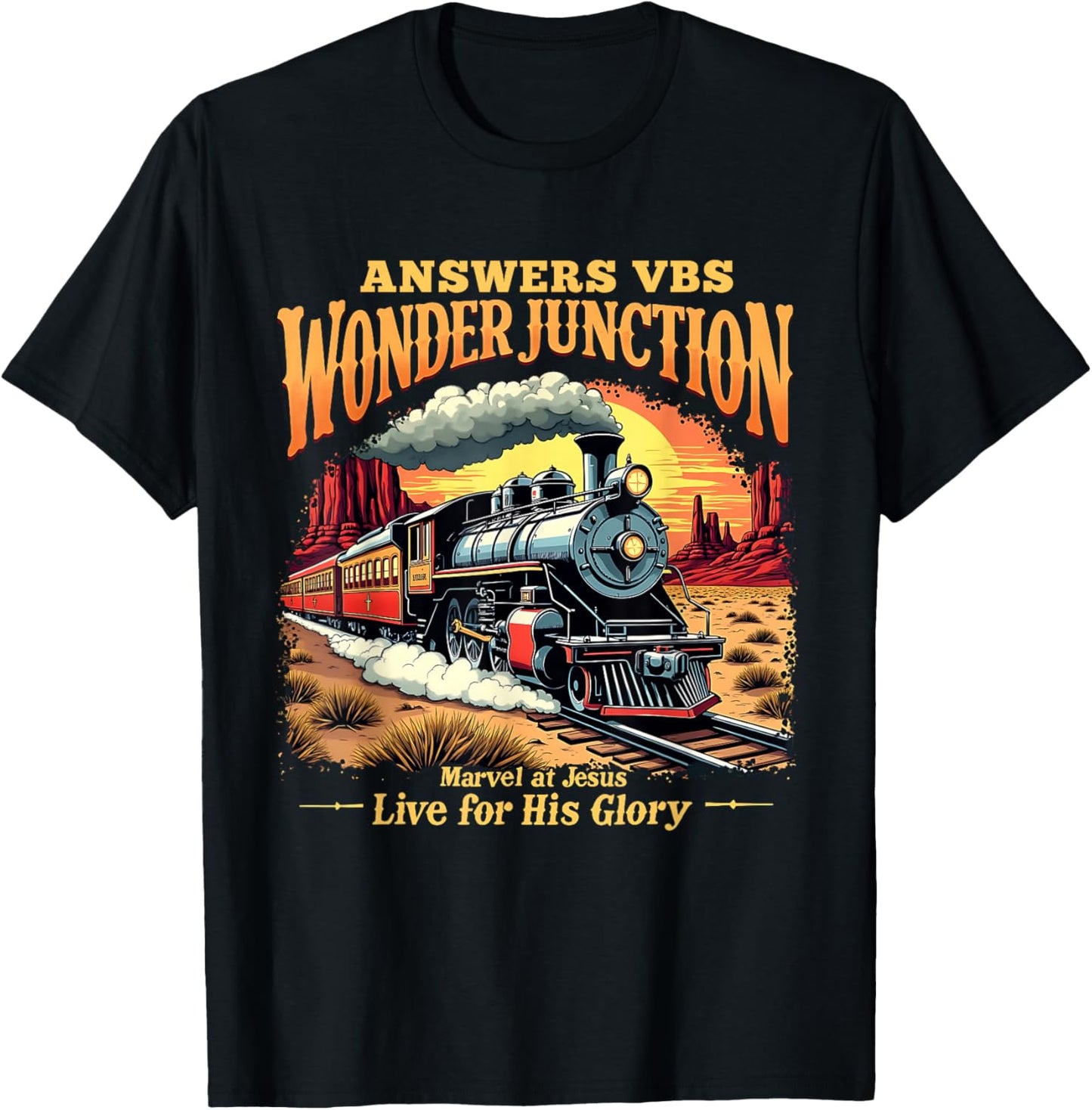 Answers VBS Wonder Junction Christian Train Theme Design T-Shirt - T-Shirt | Black