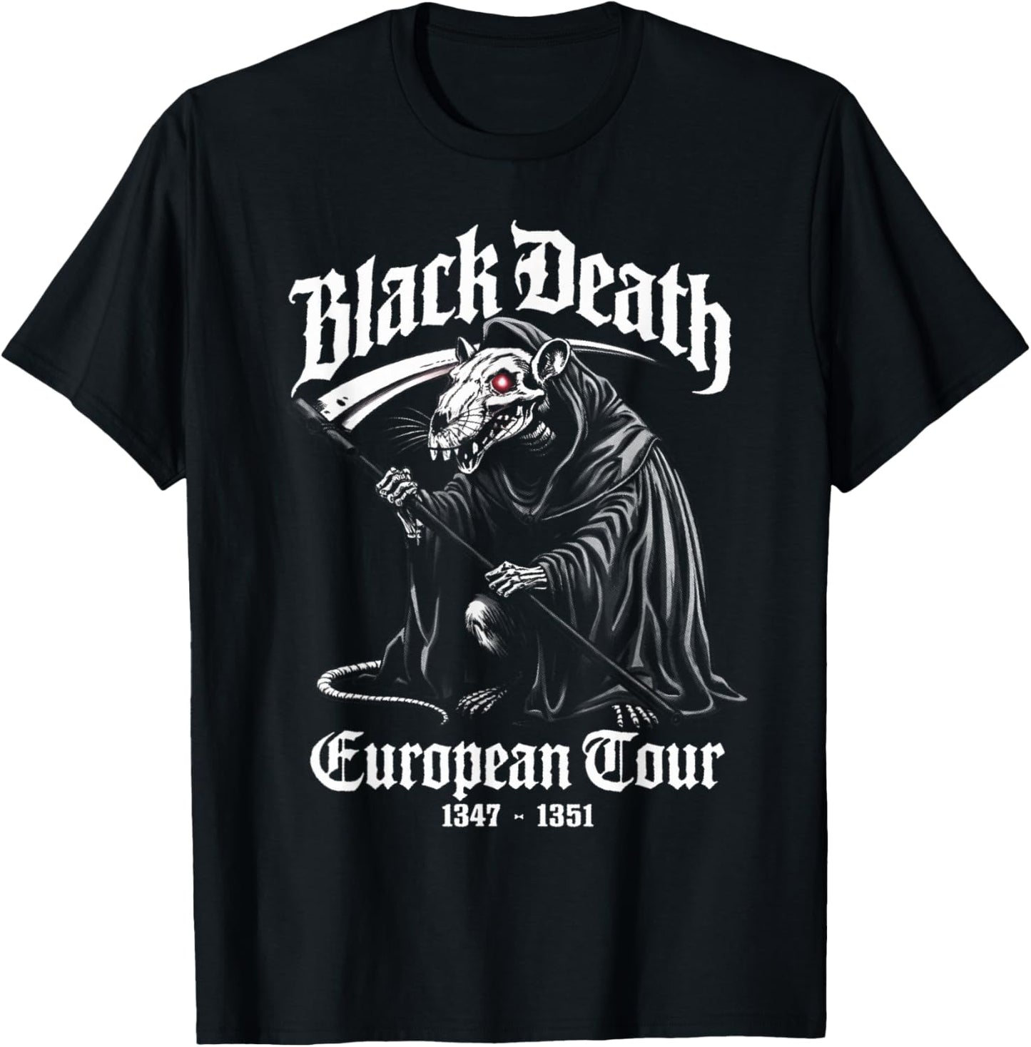 Black Death European Tour, Plague Rat Reaper Skeleton Goth T-Shirt - T-Shirt | Black