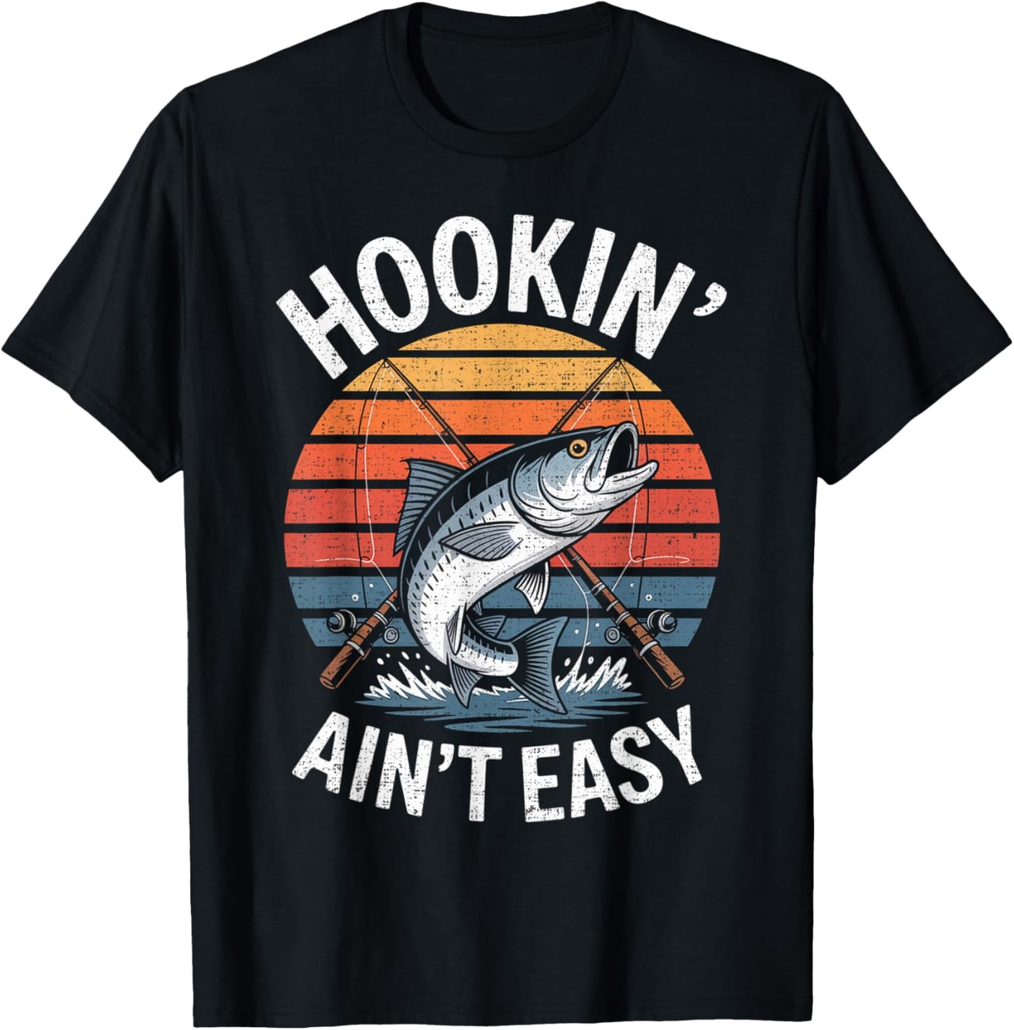 Funny Fishing Vintage Hookin' Ain't Easy Fisherman T-Shirt - T-Shirt | Black