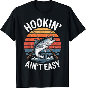 Funny Fishing Vintage Hookin' Ain't Easy Fisherman T-Shirt - T-Shirt | Black