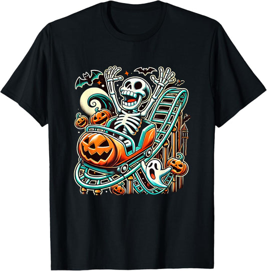 Halloween Skeleton Roller Coaster T-Shirt - T-Shirt | Black