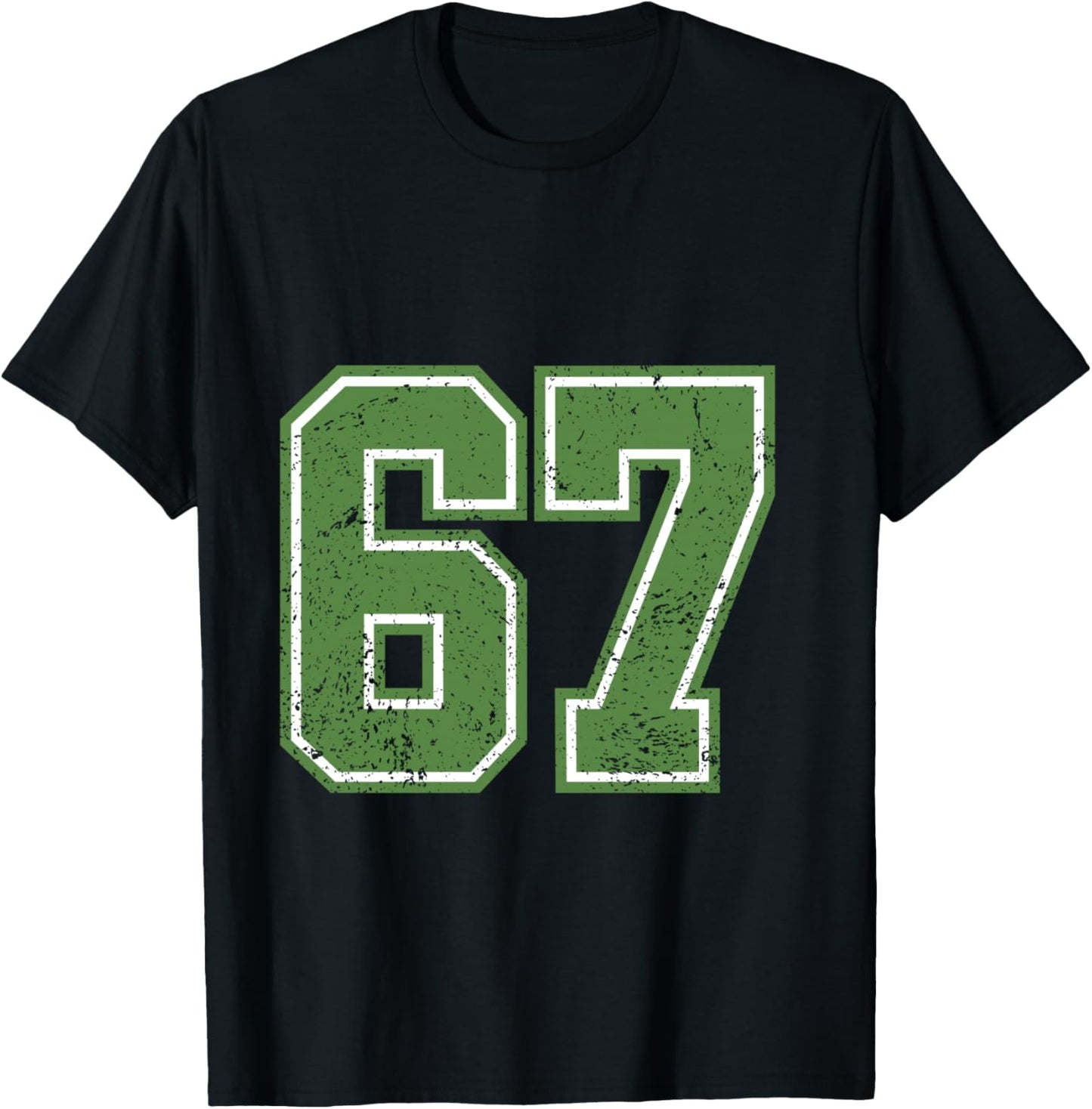 Green Grunge Six Seven Funny 67 Meme Number Varsity Birthday T-Shirt - T-Shirt | Black
