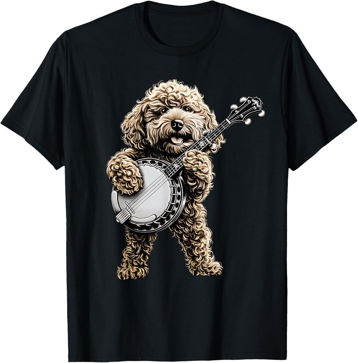 Golden Doodle Goldendoodle Dog Bluegrass Banjo Player T-Shirt - T-Shirt | Black