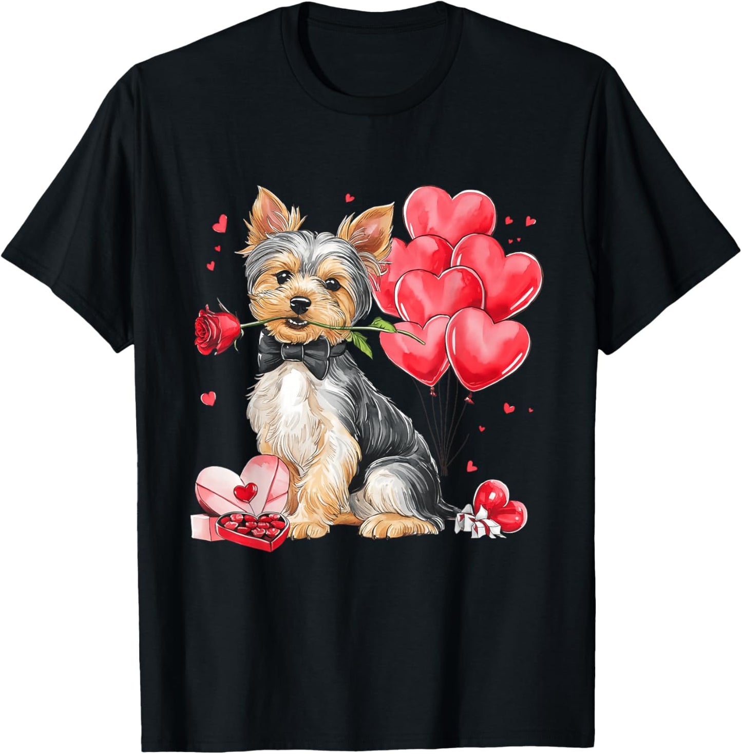 Yorkshire Terrier Dog Owner Heart Balloon Yorkie Valentine T-Shirt - T-Shirt | Black