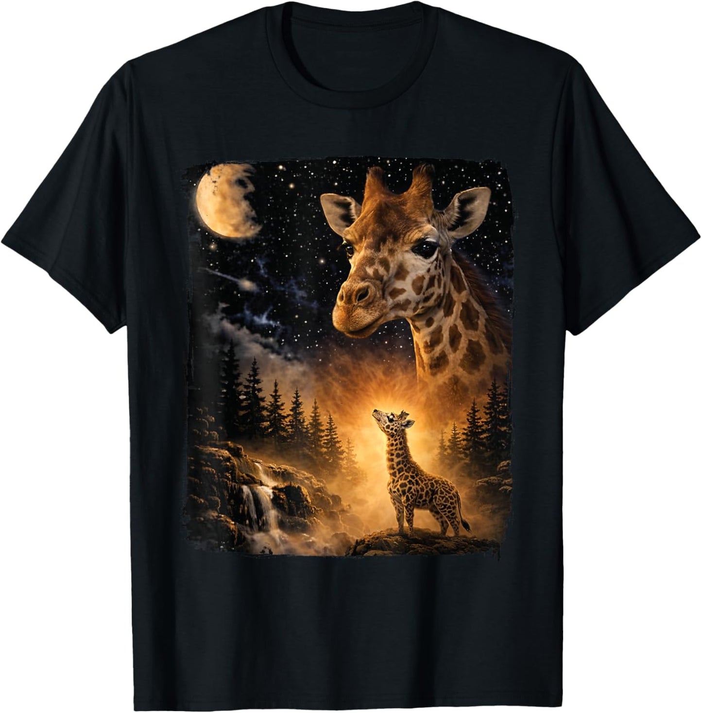 Vintage 90s Giraffe Howling at The Moon Wildlife Animals T-Shirt - T-Shirt | Black