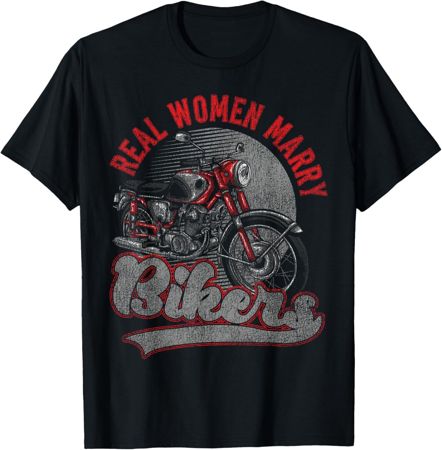 Classic Motorcycle Biker Husband Wife Wedding Marriage Real T-Shirt - T-Shirt | Black