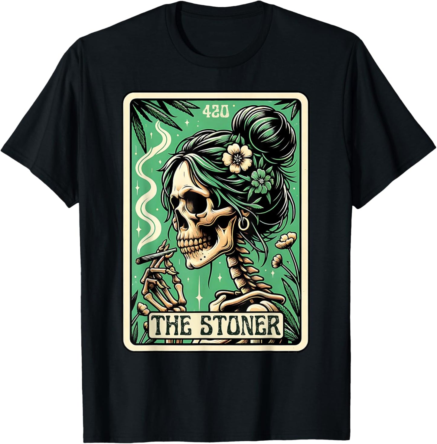 Tarot Card The Stoner Weed Lover Skeleton Cannabis 420 T-Shirt - T-Shirt | Black