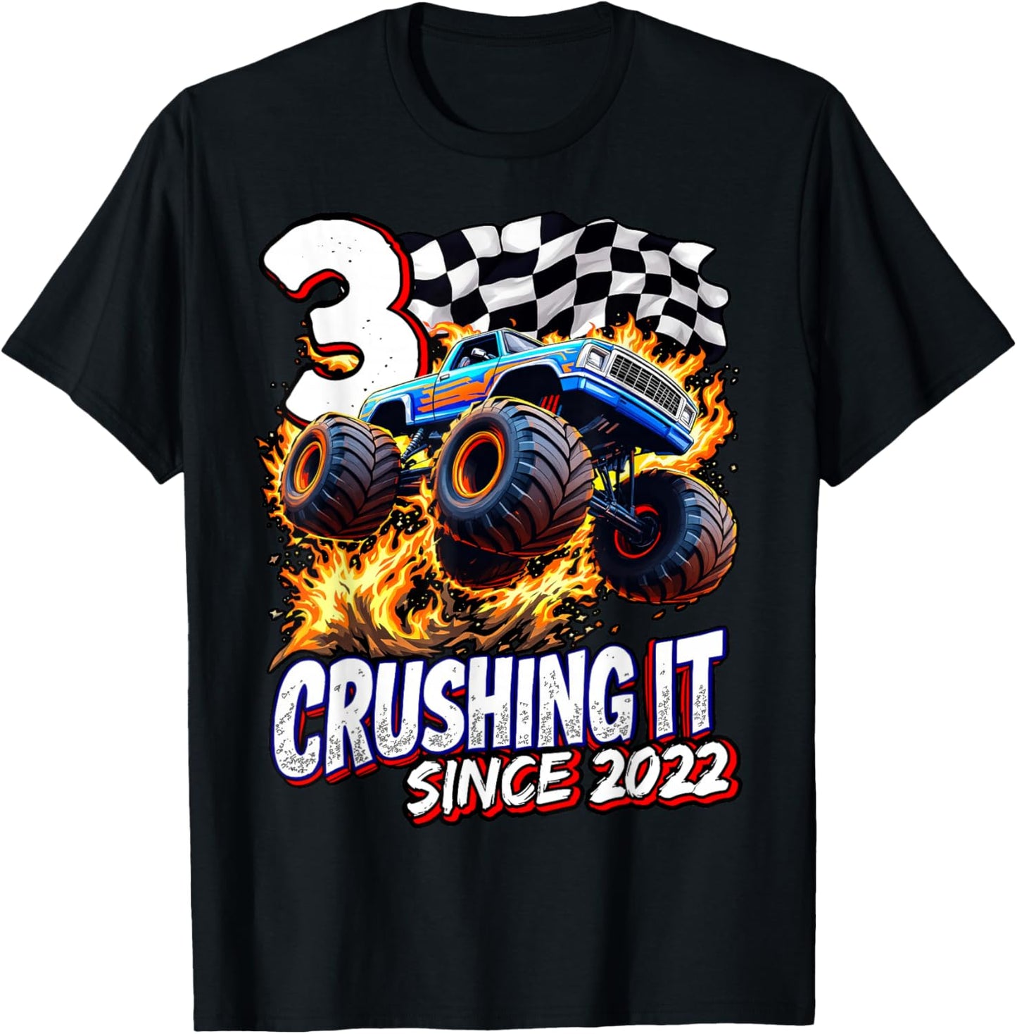 Birthday Monster Truck 3 year Old Boys 3rd Party Born 2022 T-Shirt - T-Shirt | Black