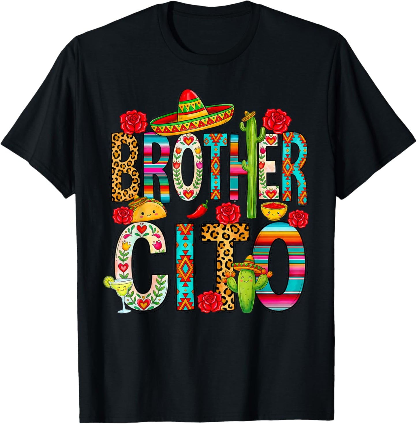 Brothercito Cinco De Mayo Mexican Fiesta Serape Cactus Rose T-Shirt - T-Shirt | Black