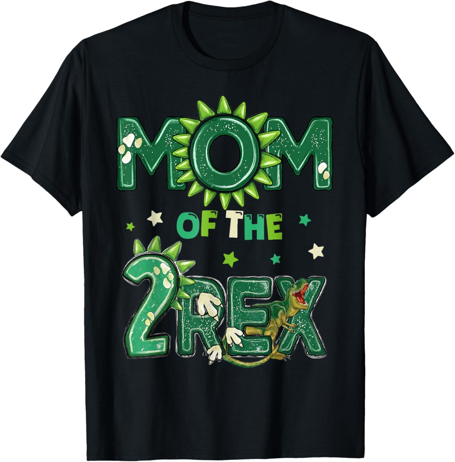 Mom of The Two Rex Birthday Dinosaur Family Matching T-Shirt - T-Shirt | Black