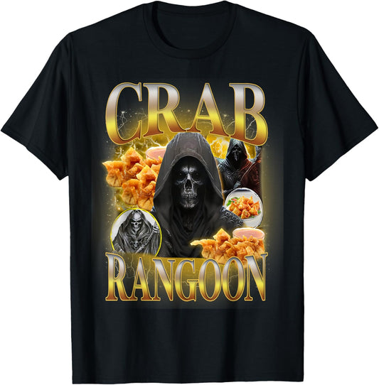 Crab Rangoon Meme Bootleg Rap Style Funny Hard Skeleton Meme T-Shirt - T-Shirt | Black