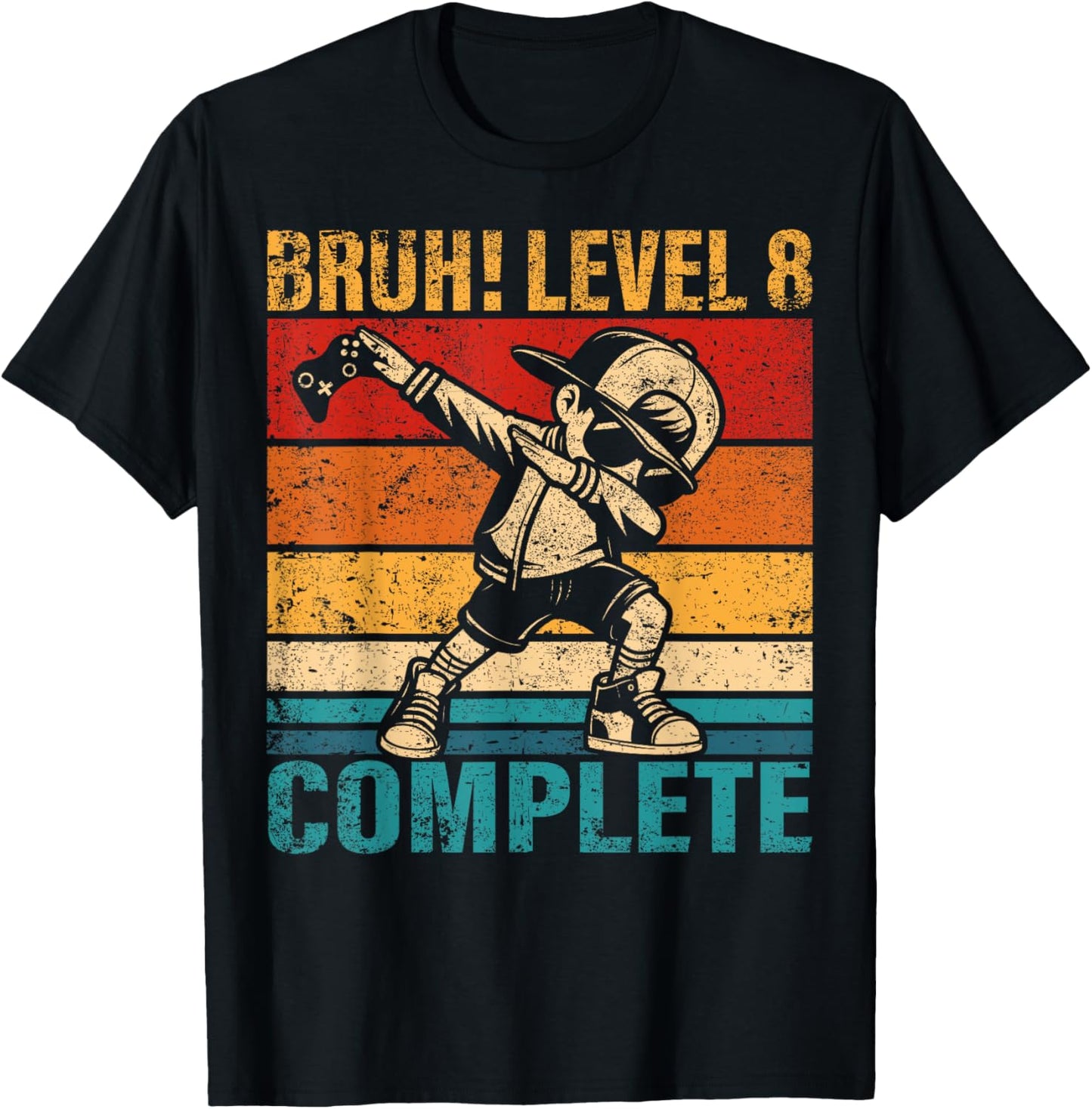 8 Years Old Birthday Dabbing Boy Bruh Level 8 Complete T-Shirt - T-Shirt | Black