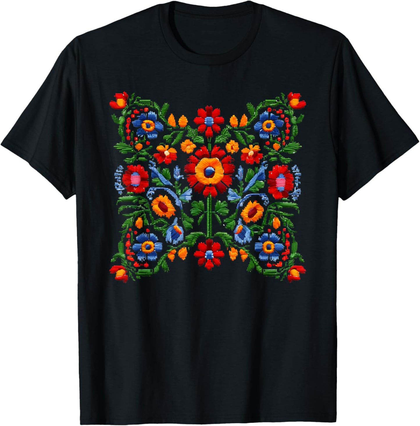 Funny Ukrainian Embroidery Traditional Flowers National Art T-Shirt - T-Shirt | Black