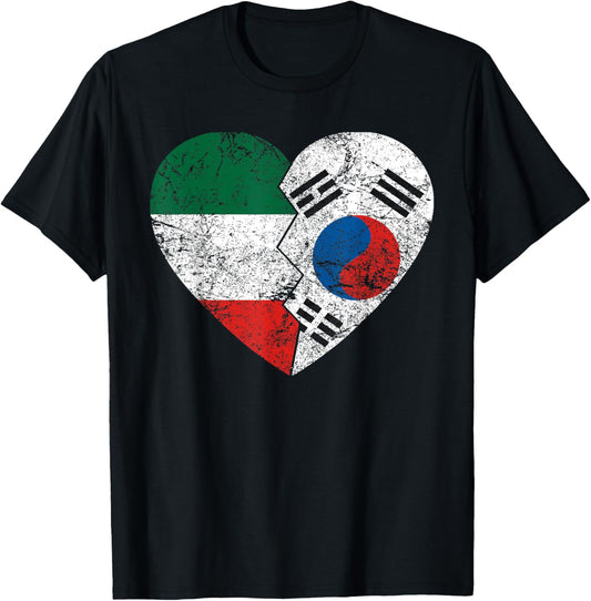 South Korean Italian Flags Heart | Italy South Korea Roots T-Shirt - T-Shirt | Black