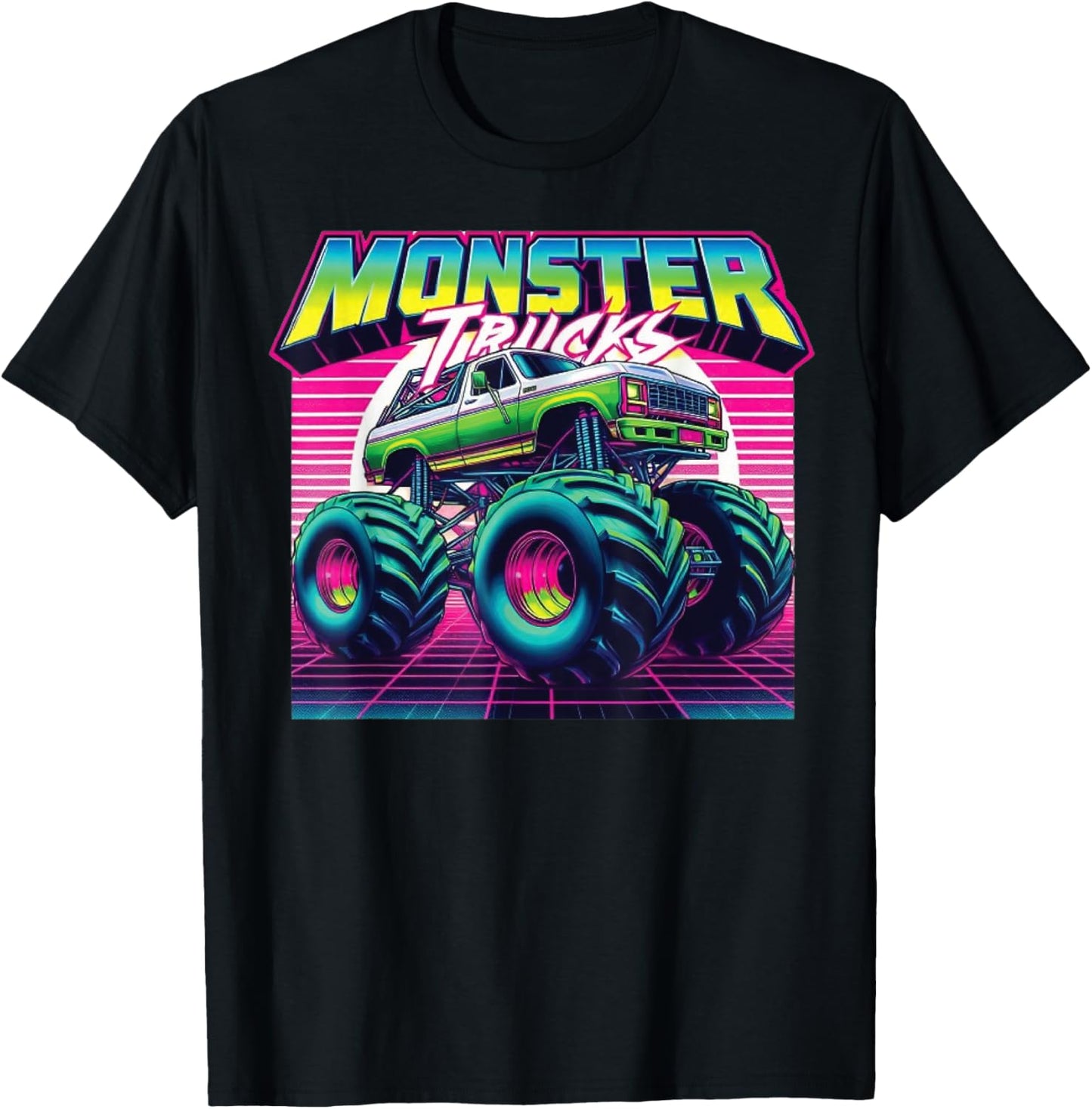 Monster Truck Birthday Party Retro Monster Trucks T-Shirt - T-Shirt | Black