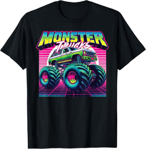 Monster Truck Birthday Party Retro Monster Trucks T-Shirt - T-Shirt | Black