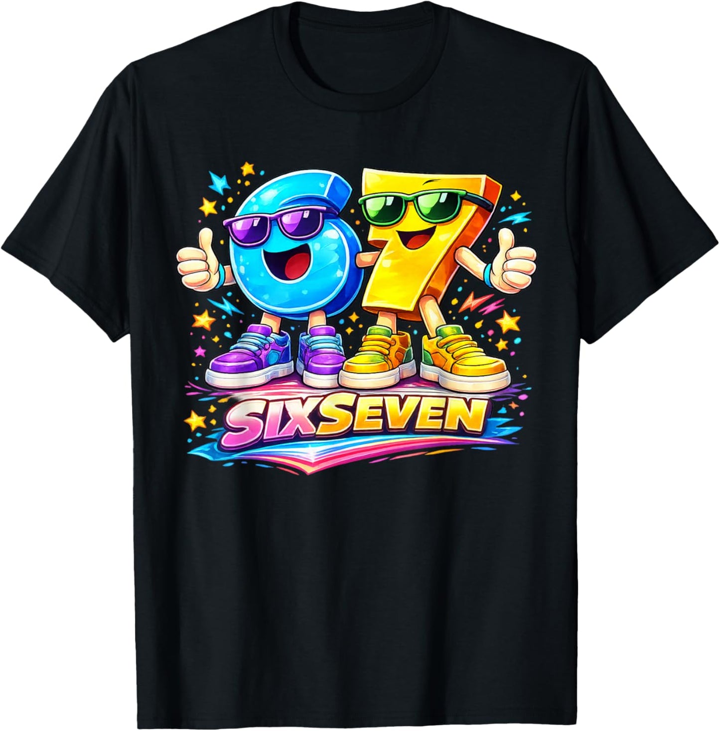 Six Seven 67 Meme lustiges Zahlen Design für Kinder Teenager T-Shirt - T-Shirt | Black