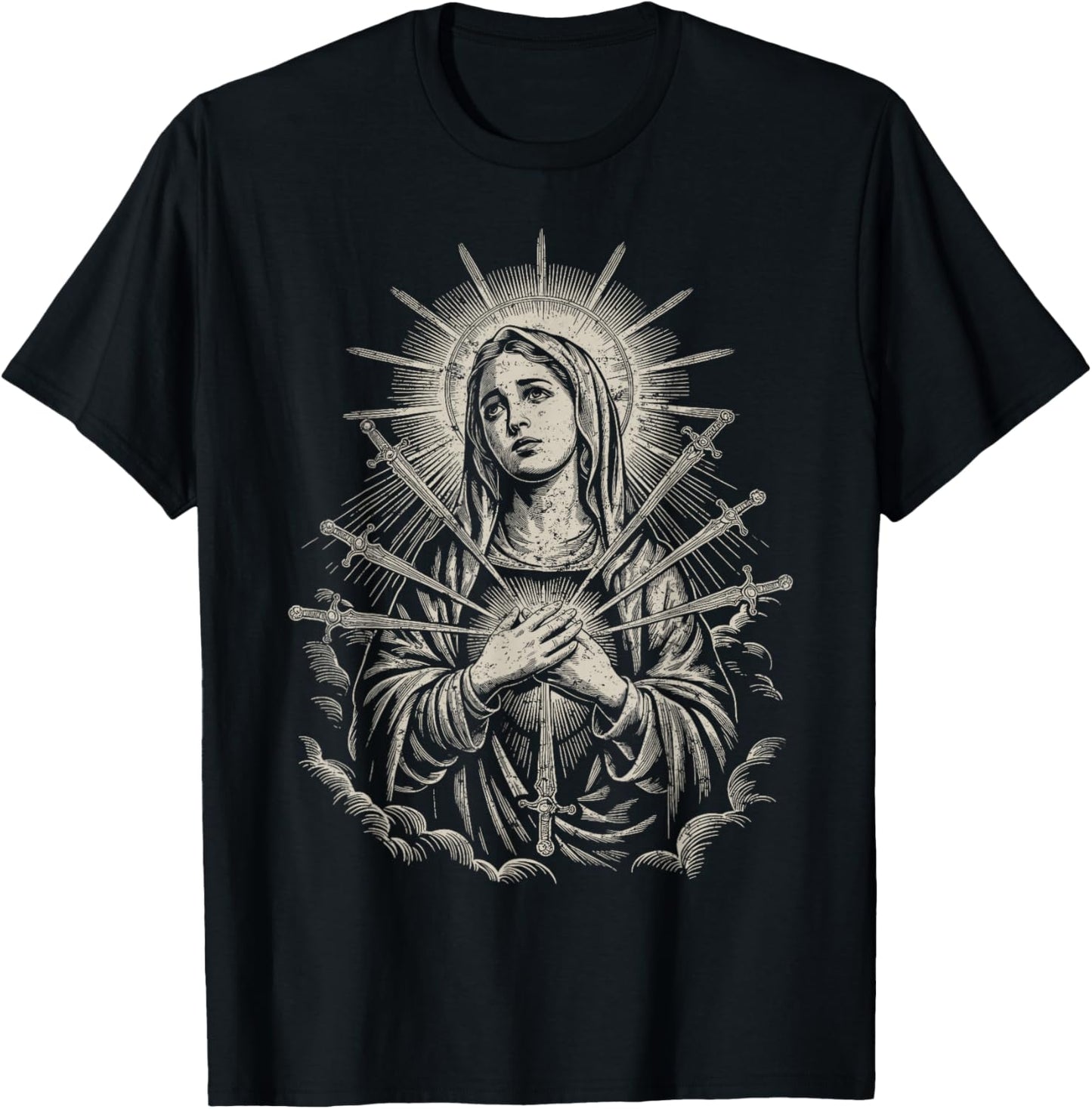 Virgin Mary Vintage Christian Our Lady of Sorrows Swords T-Shirt - T-Shirt | Black