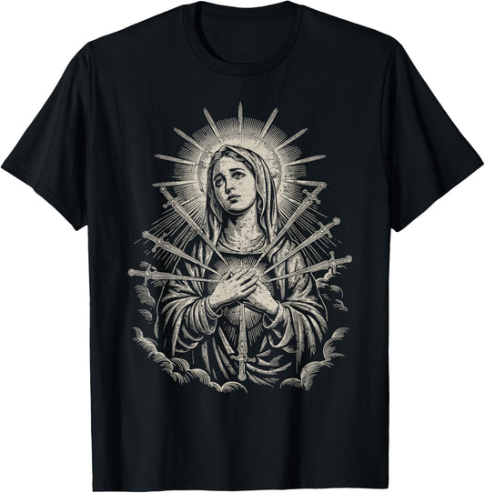 Virgin Mary Vintage Christian Our Lady of Sorrows Swords T-Shirt - T-Shirt | Black