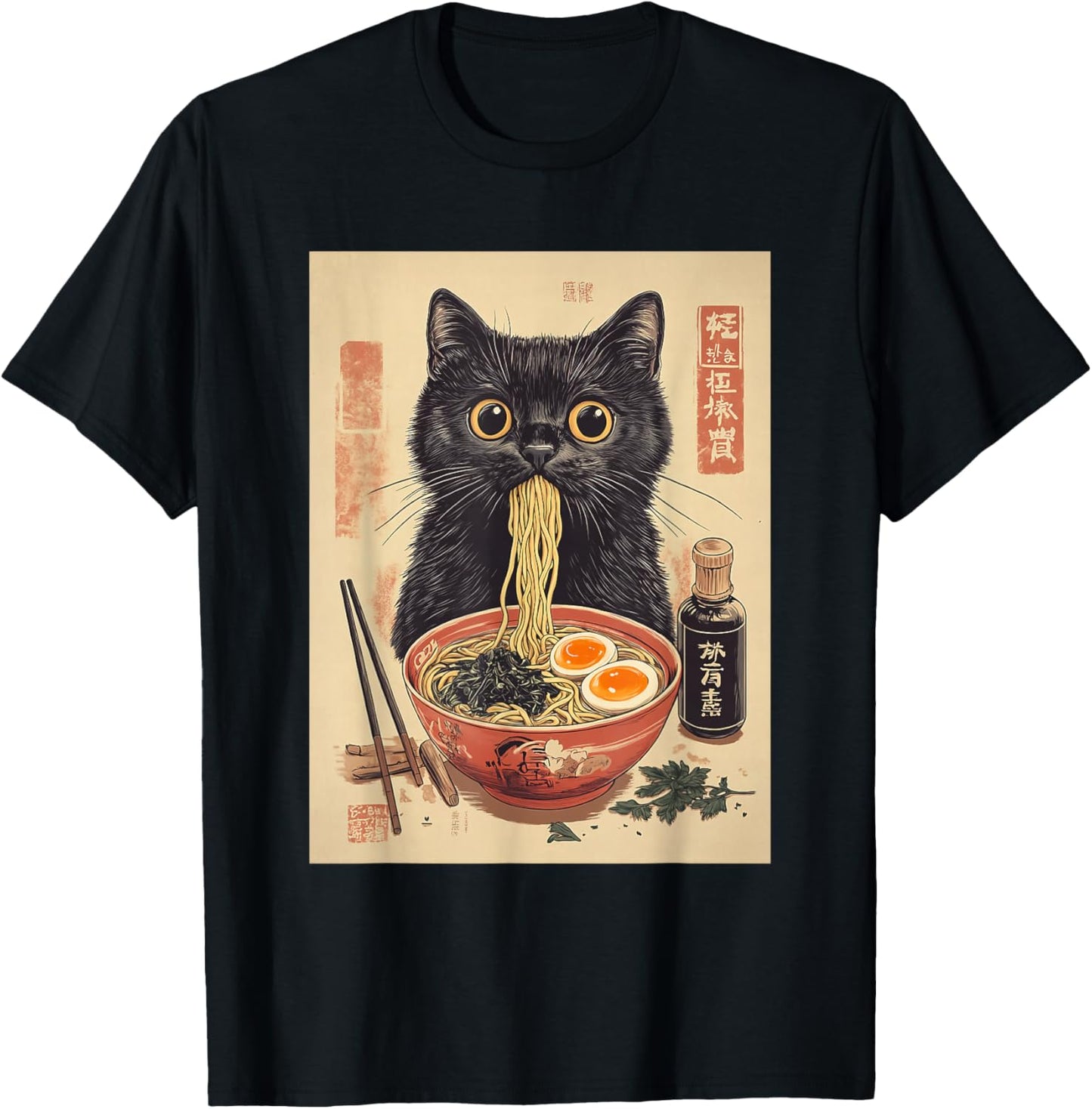 Kawaii Noodle Soup Anime Japanese Ramen Cat Girl T-Shirt - T-Shirt | Black