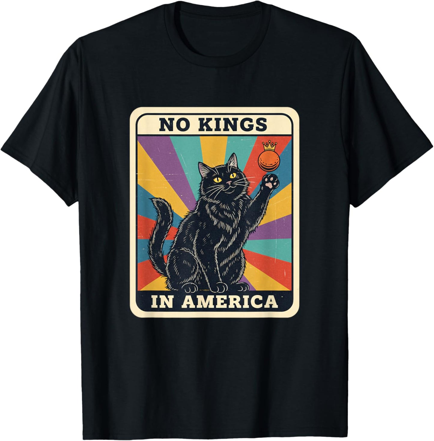 No Kings in America Retro Black Cat Illustration T-Shirt - T-Shirt | Black