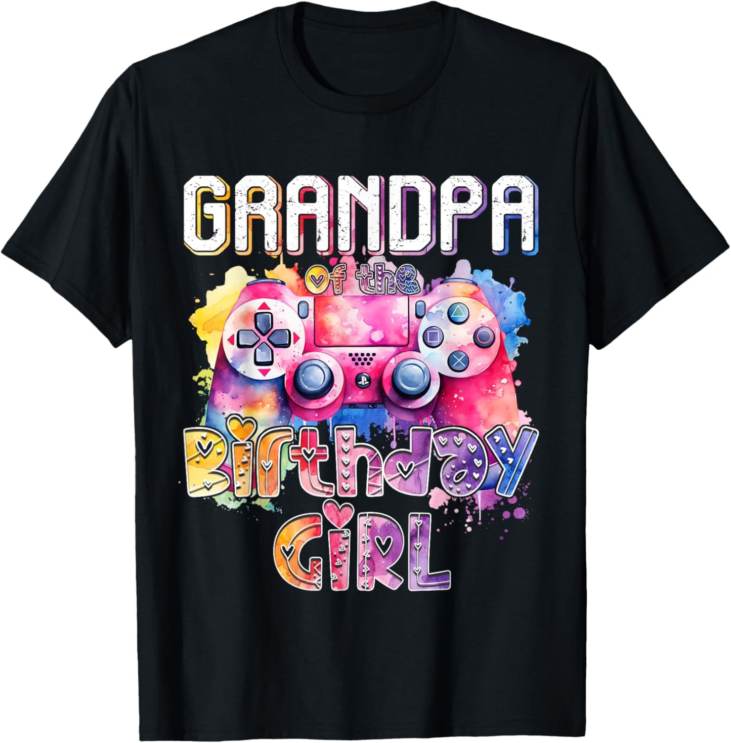Grandpa of the Birthday Girl Matching Video Gamer Birthday T-Shirt - T-Shirt | Black