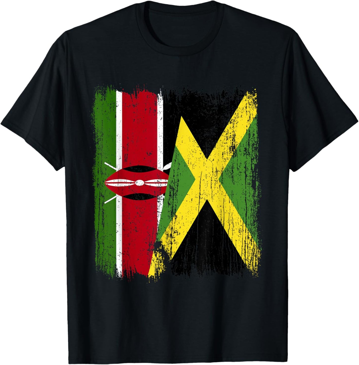 Kenya Jamaica Half Flag Kenyan Jamaican Heritage T-Shirt - T-Shirt | Black
