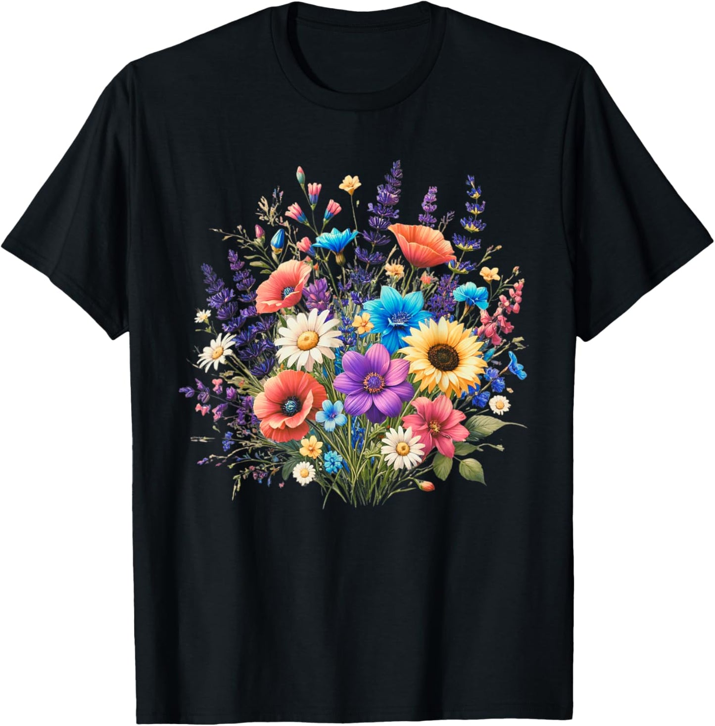 Wildflowers Flower Lover Floral Daisy Sunflower Botanical T-Shirt - T-Shirt | Black