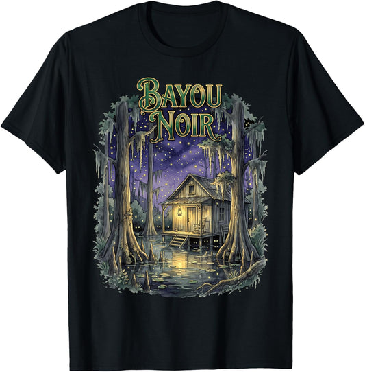 Bayou Noir Swamp Cabin Night Nature Scene Men Women Kids T-Shirt - T-Shirt | Black
