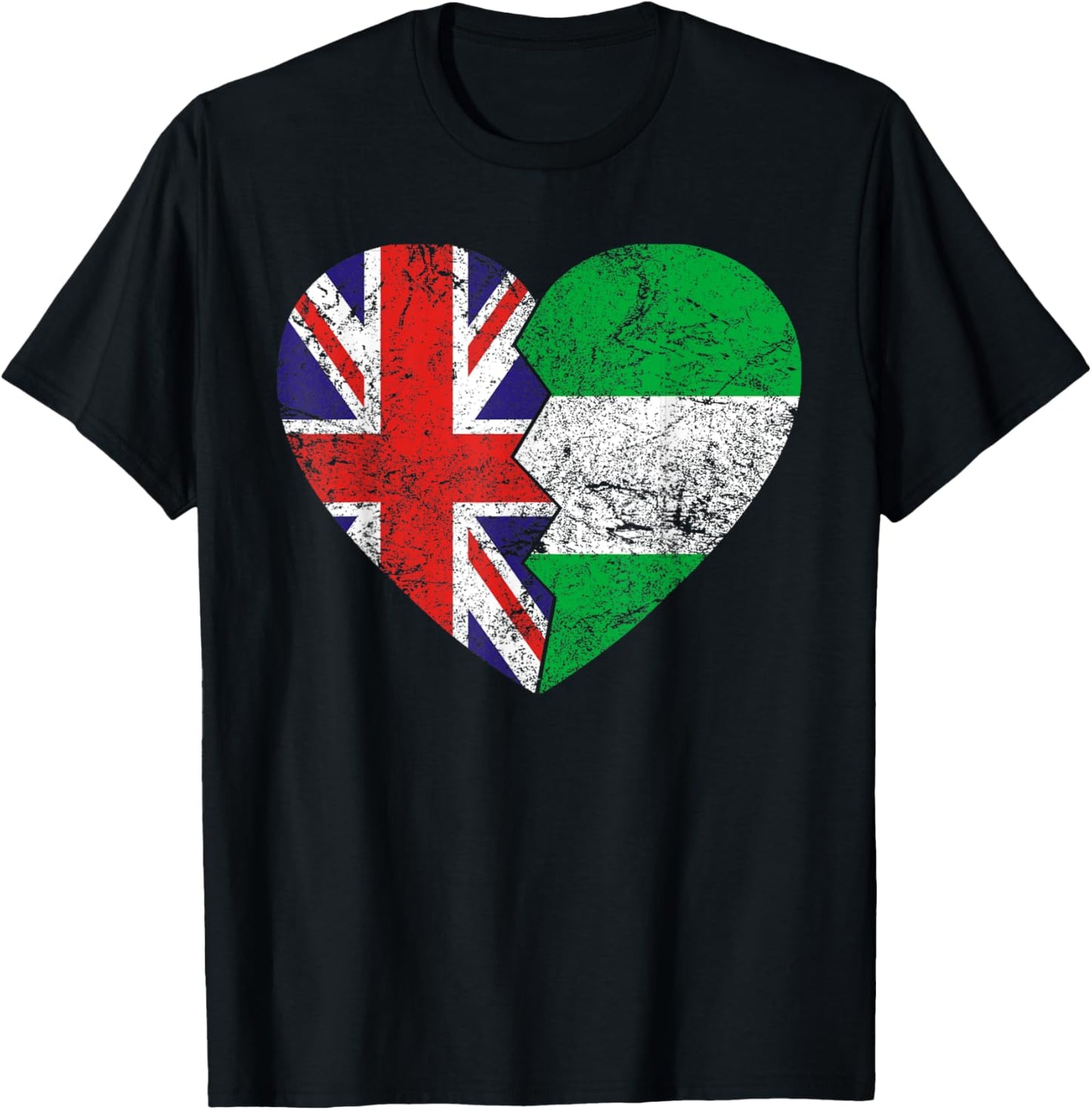 Nigerian British Flags Heart | United Kingdom Nigeria Roots T-Shirt - T-Shirt | Black