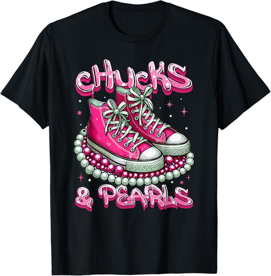 Pink Chucks And Pearls Women T-Shirt - T-Shirt | Black