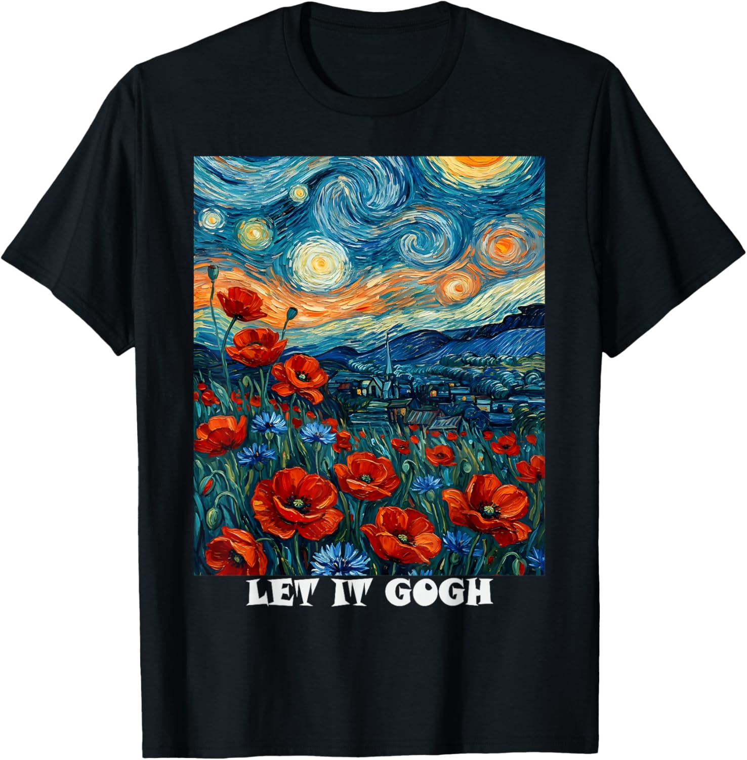 Let it Gogh Art Vincent Van Gogh Starry Night T-Shirt - T-Shirt | Black