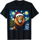 Christmas Lion Santa Hat Van Gogh Starry Night Holiday T-Shirt - T-Shirt | Black