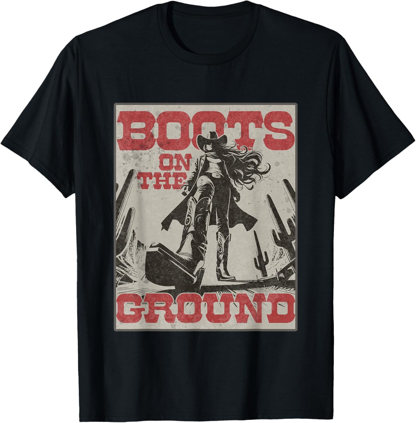 Cowgirl Boots on The Ground Vintage Western T-Shirt - T-Shirt | Black