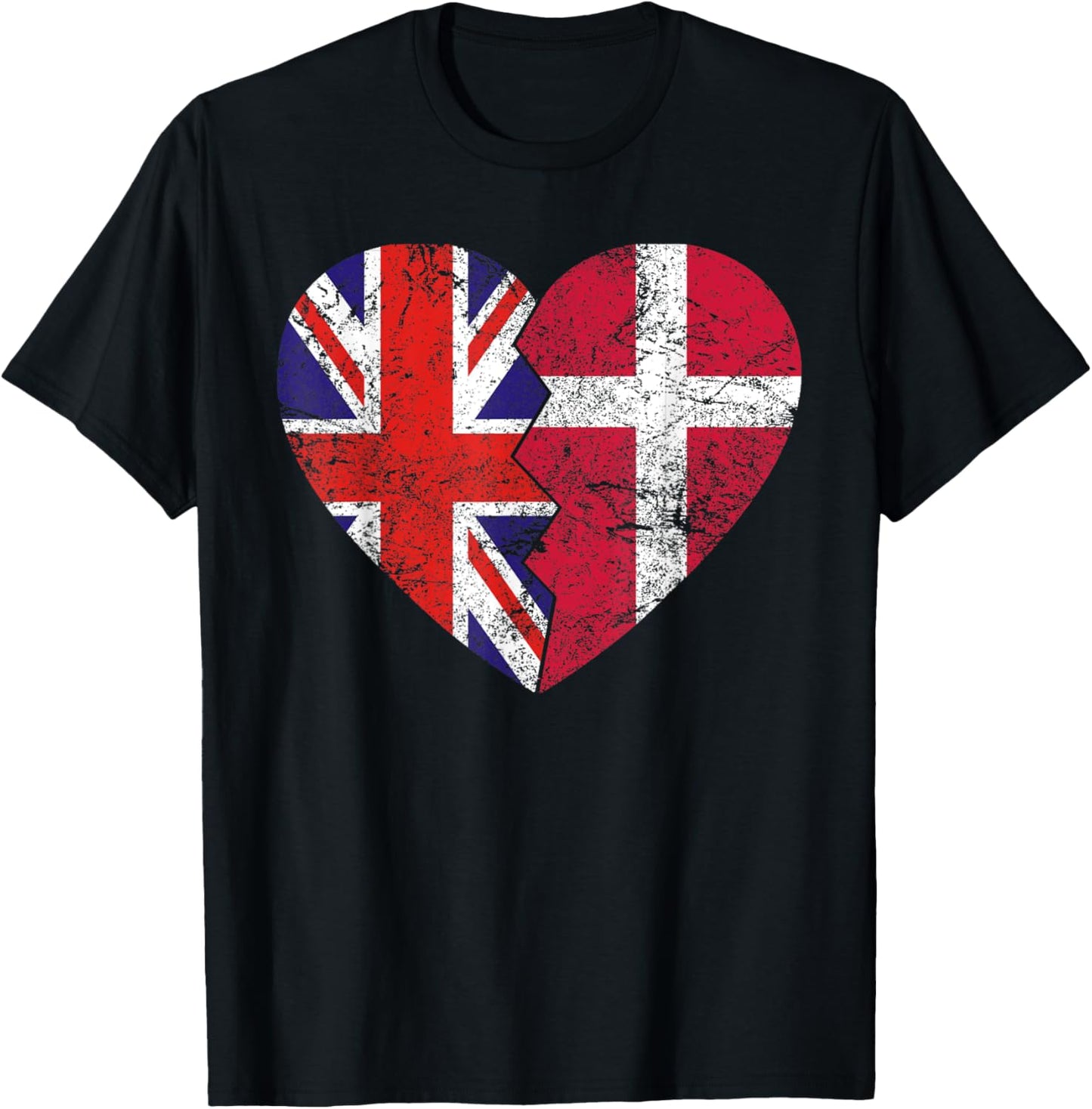Danish British Flags Heart | United Kingdom Denmark Roots T-Shirt - T-Shirt | Black